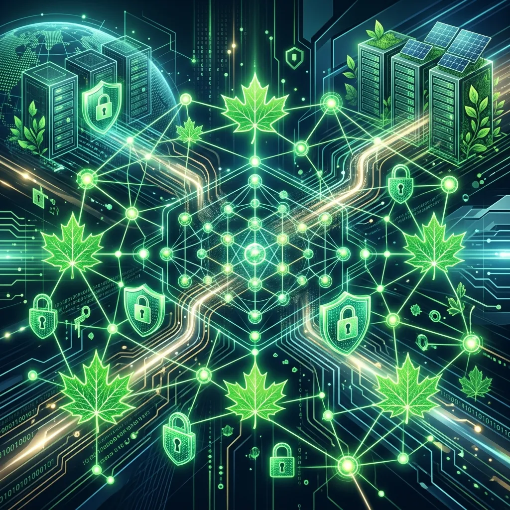 Abstract digital illustration representing quantum safe AI nodes and secure network paths.