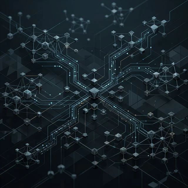 Abstract network of interconnected nodes representing Bittensor internet-scale machine learning.
