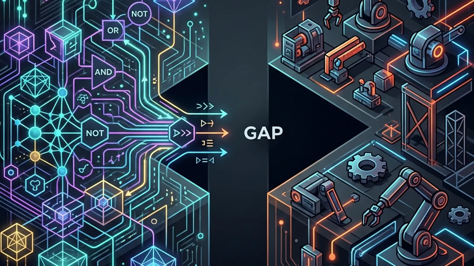 Abstract illustration representing the gap between AI reasoning and action.