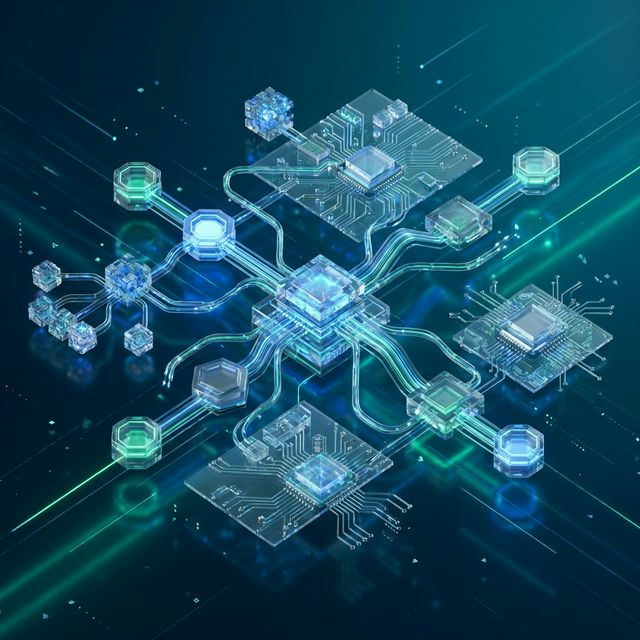 Abstract digital infrastructure representing Meta and NVIDIA AI partnership with blue and green circuit connections.
