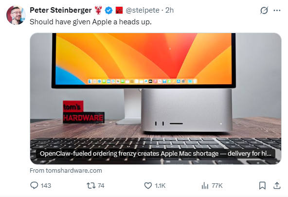 Peter Steinberger (@steipete) on X: "Should have given Apple a heads up."
