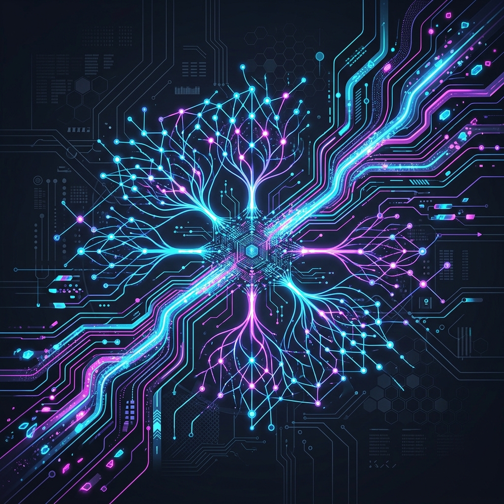 Abstract technical illustration of test-time compute and adaptive inference scaling in enterprise AI
